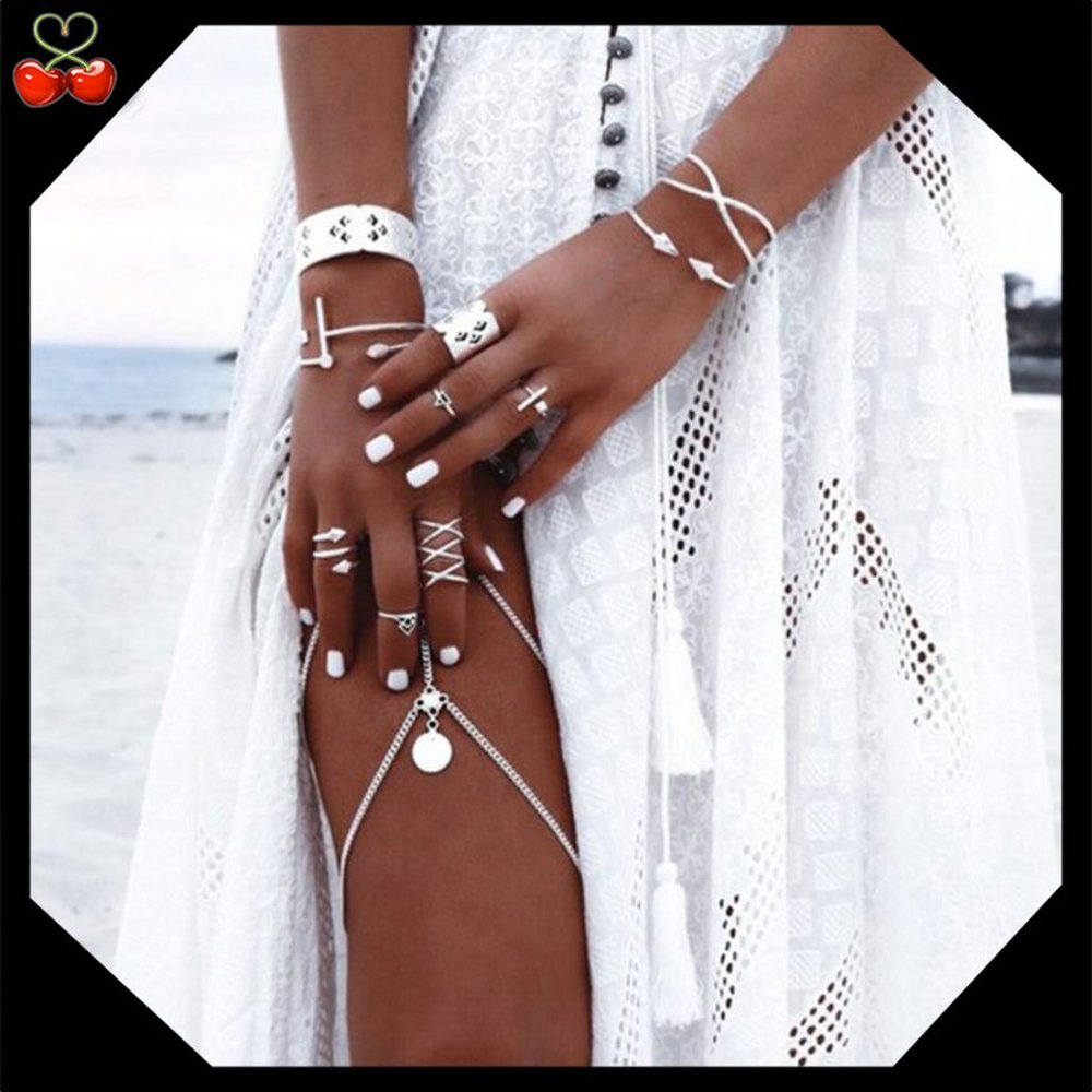 🍒 EIGHT Bohemian Silver Ring Set